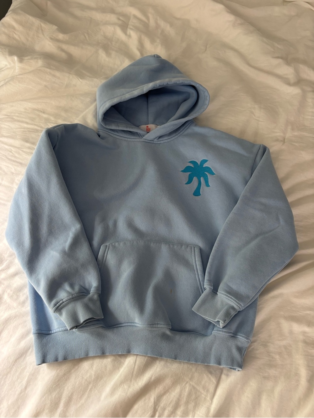 Pink Palm Puff Blue Hooded Sweatshirt S